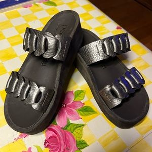Pedro Garcia Leona Metallic Two-Band Slide Sandals Size 38